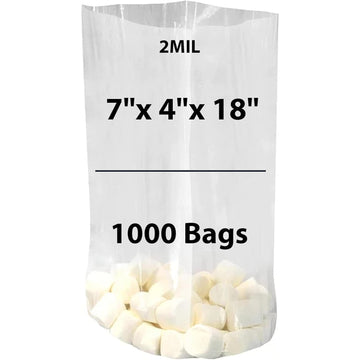 LDPE Clear Gusseted Poly Bags 2 mil 7" X 4" X 18" 1000 Bags